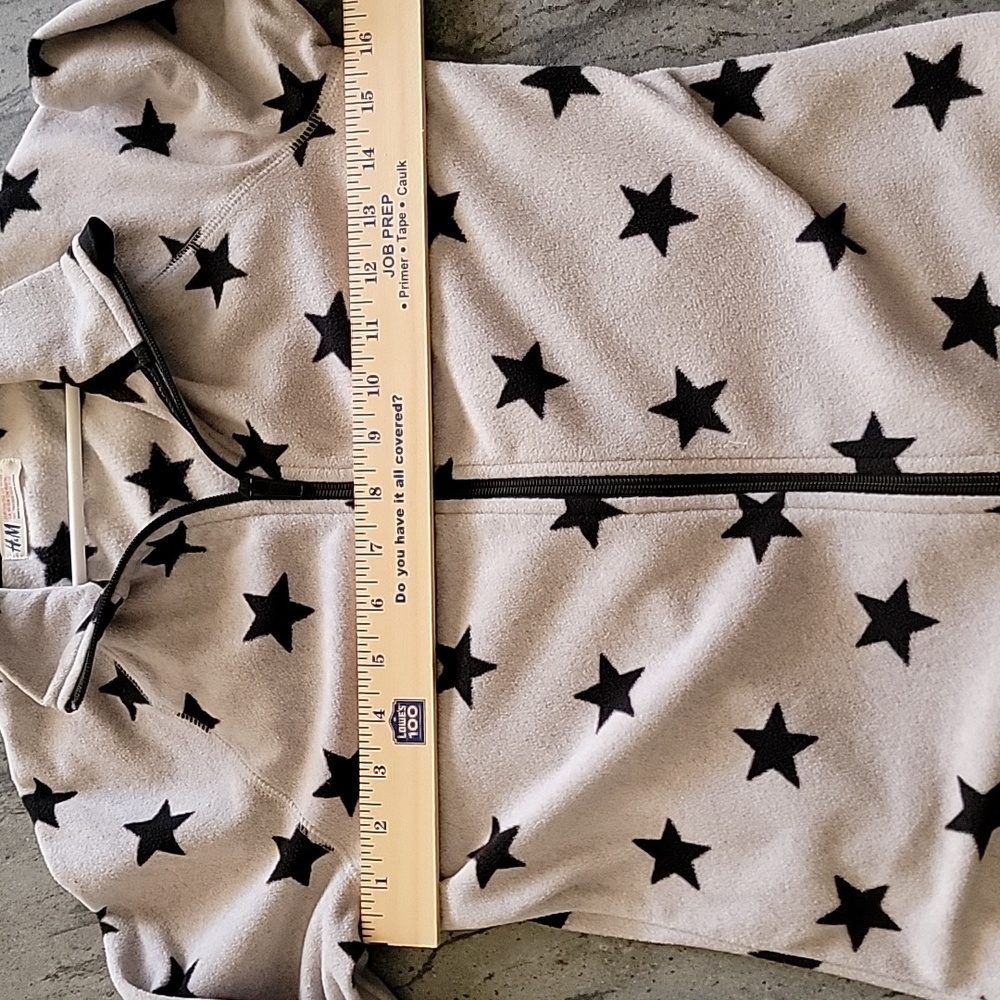 H&M Girl's Patterned Fleece Jacket light gray with navy blue stars size 10-12Y - Picture 7 of 9